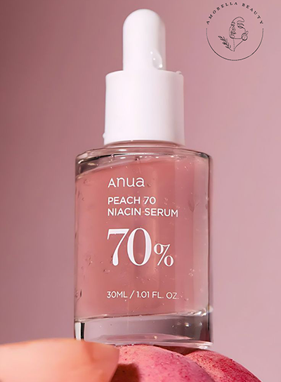 سرم روشن کننده هلو 70% و نیاسینامید آنوا مناسب تمام انواع پوست بویژه پوست‌‎های خشک حجم 30 میل