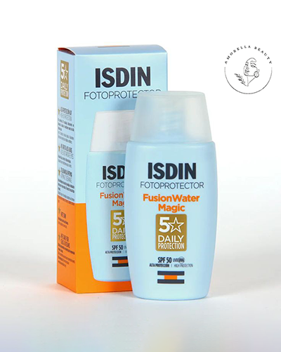 ضدآفتاب فیوژن واتر ایزدین مدل Magic با SPF50 بدون رنگ مناسب تمام انواع پوست حجم 50 میل